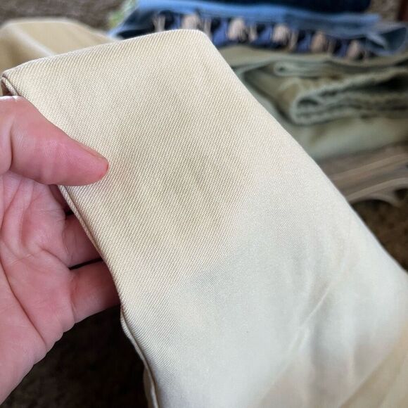 H&M Wide Leg Linen Blend Trousers Beige Size 14 Side Slits Pockets - Picture 9 of 10